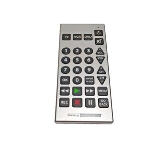 Living Solutions Big Button Universal Remote Control TV VCR DVD Silver Tone